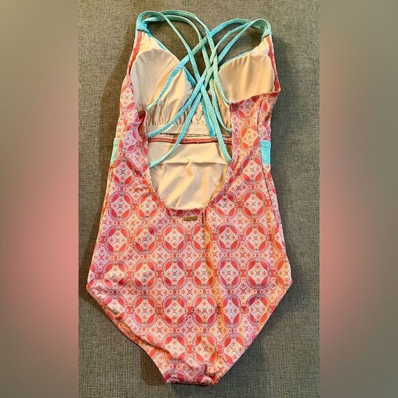 Cabana Life Tiffany Blue & Coral One Piece Swimsuit was a sample SZ S NWOT - Picture 6 of 7